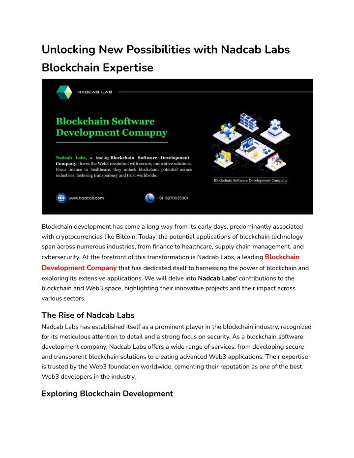 unlocking new possibilities with nadcab labs n.w