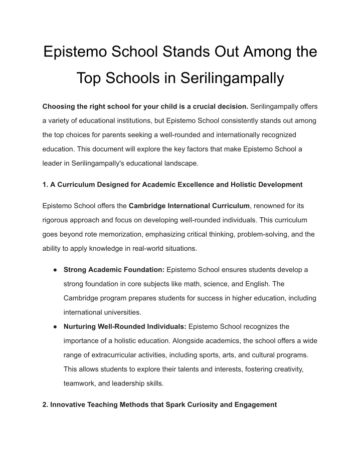 epistemo school stands out among the n.w