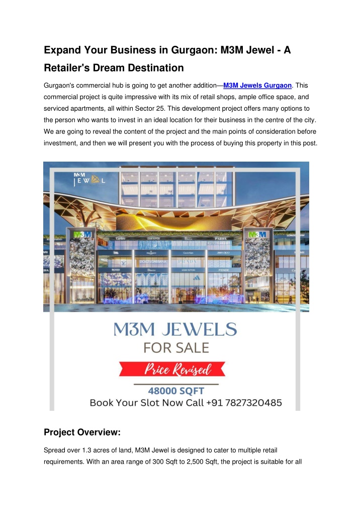 expand your business in gurgaon m3m jewel a n.w