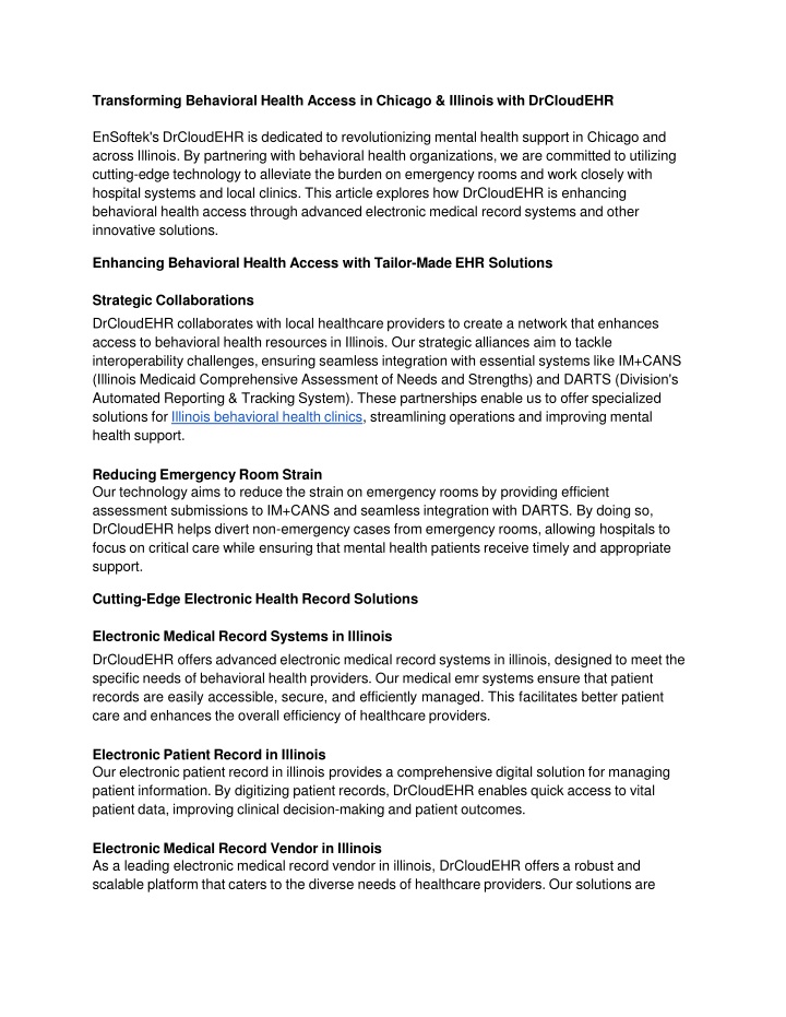 Article 23_ Transforming Behavioral Health Access in Chicago & Illinois with DrCloudEHR