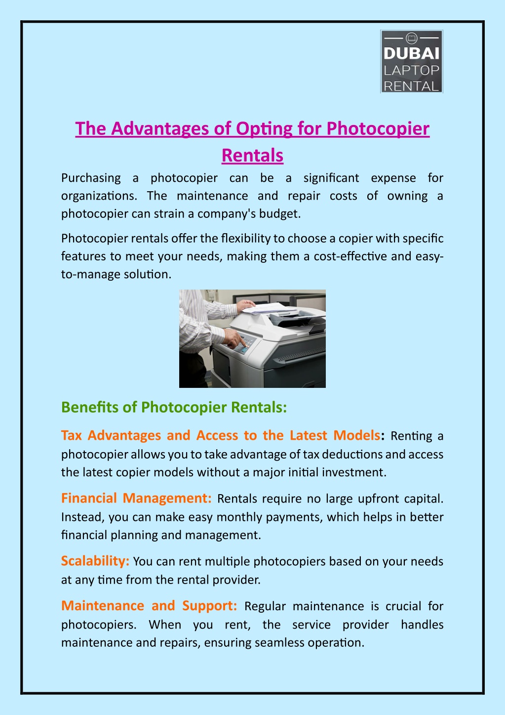 the advantages of opting for photocopier rentals l.w