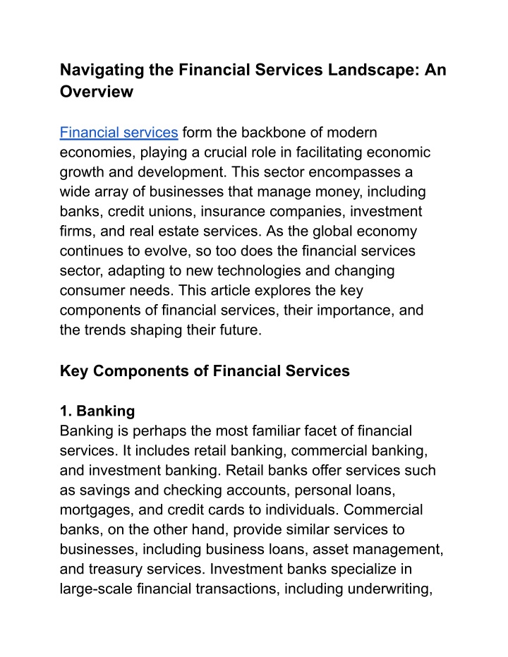 navigating the financial services landscape n.w