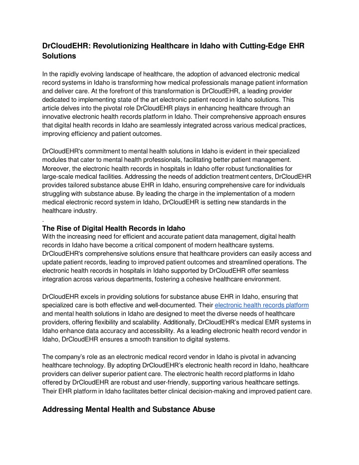 DrCloudEHR_ Revolutionizing Healthcare in Idaho with Cutting-Edge EHR Solutions
