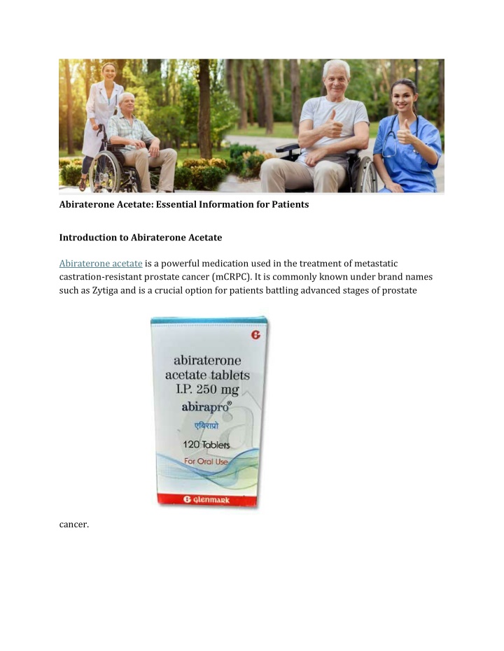 abiraterone acetate essential information n.w
