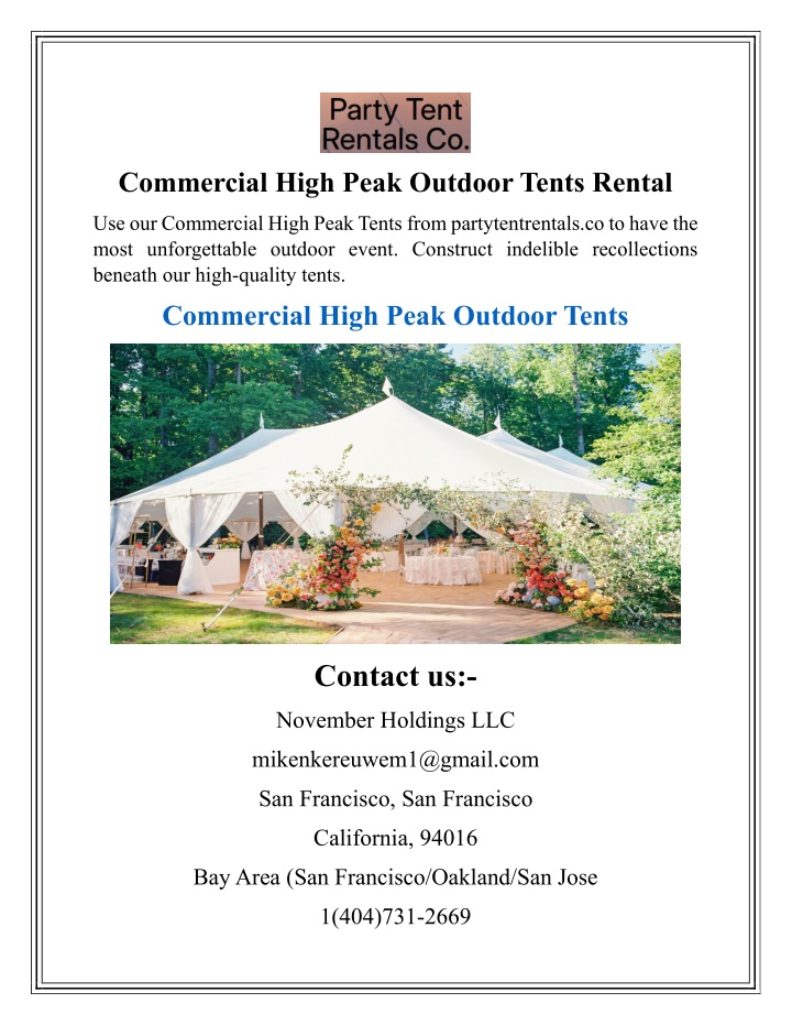 commercial high peak outdoor tents rental n.w