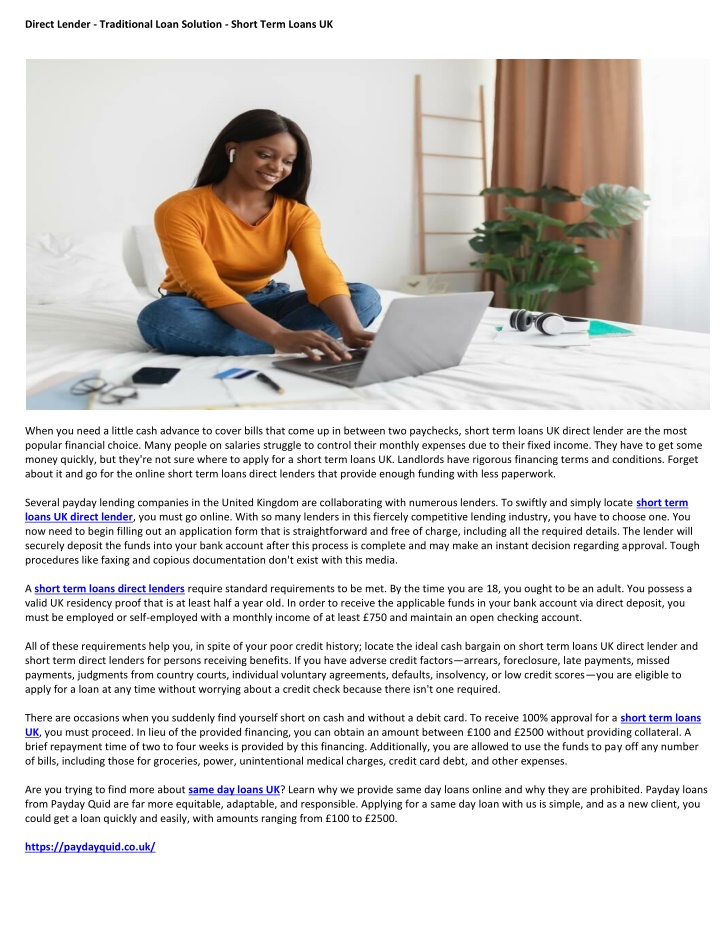 direct lender traditional loan solution short n.w