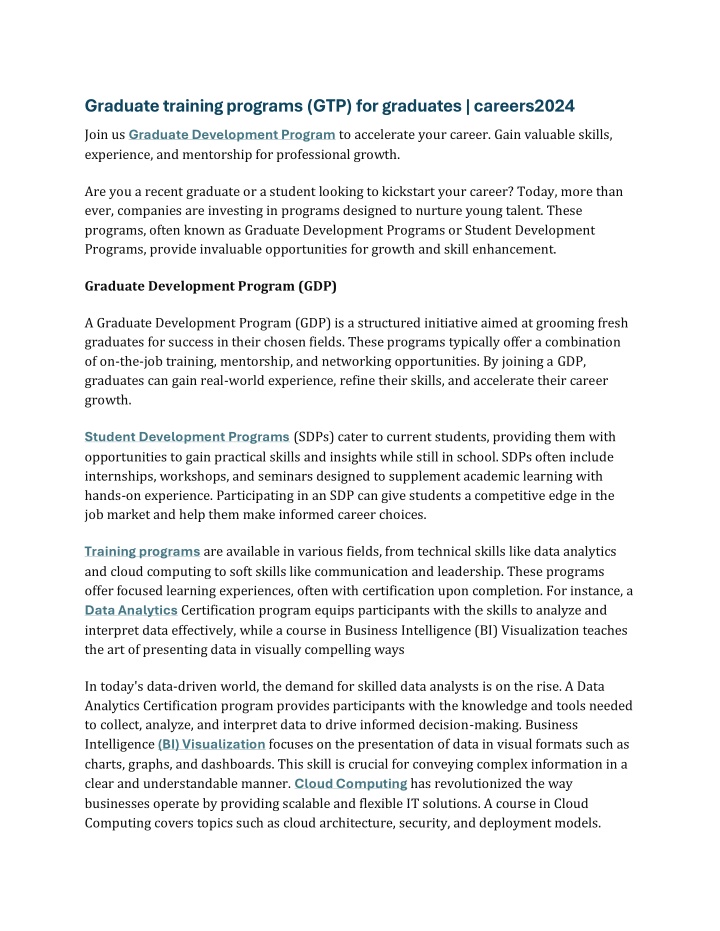 graduate training programs gtp for graduates n.w
