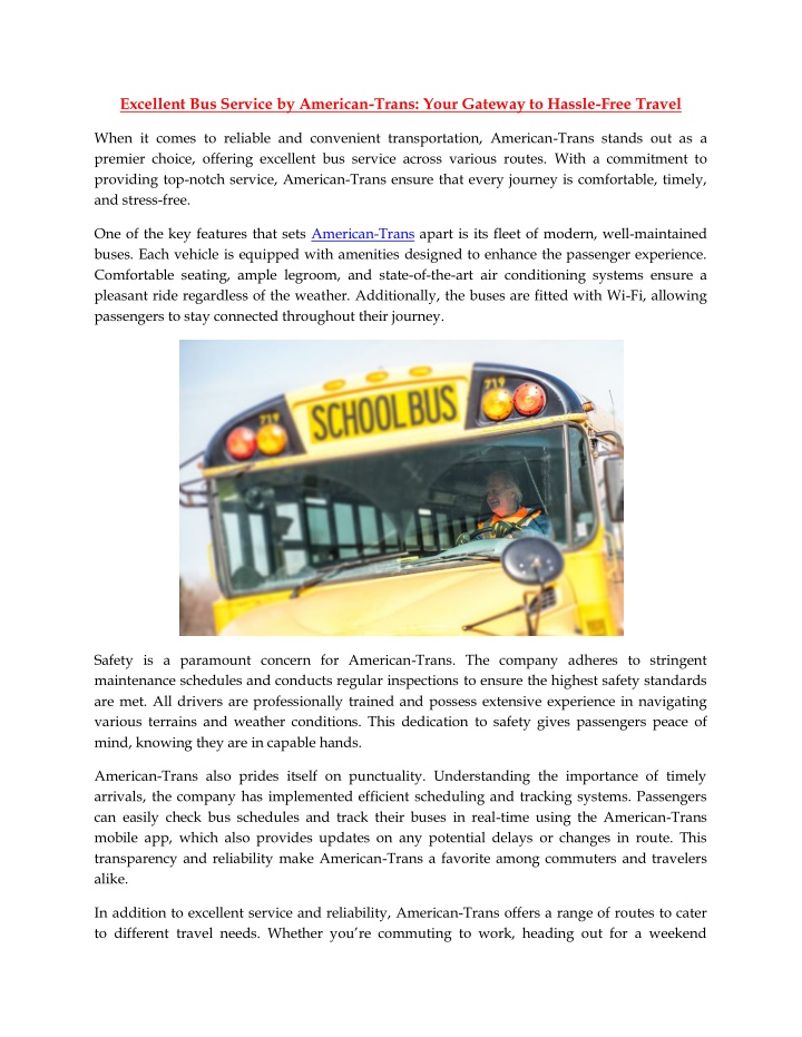 excellent bus service by american trans your n.w