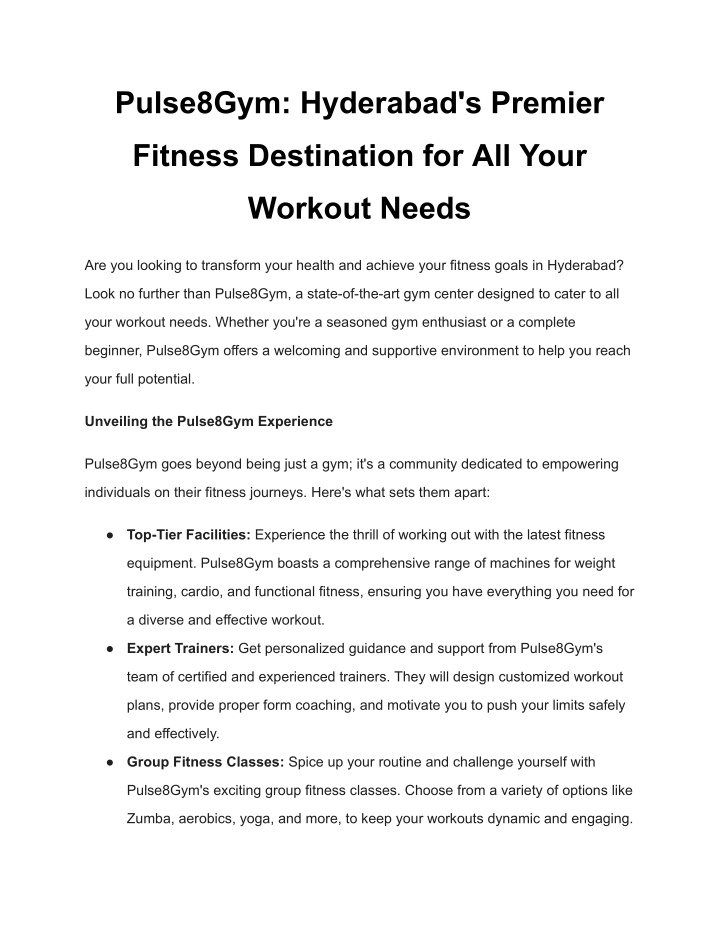 pulse8gym hyderabad s premier n.w