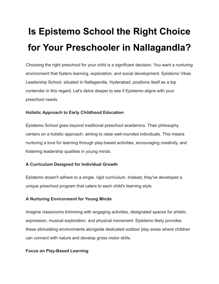 is epistemo school the right choice n.w