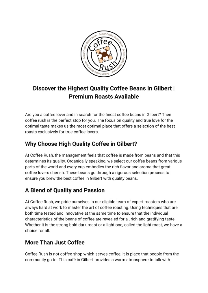 discover the highest quality coffee beans n.w