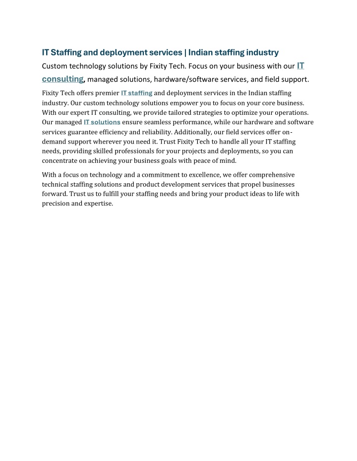 it staffing and deployment services indian n.w