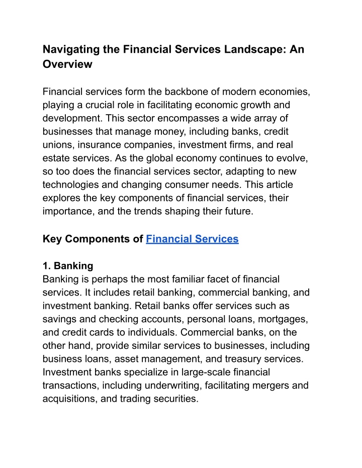 navigating the financial services landscape n.w