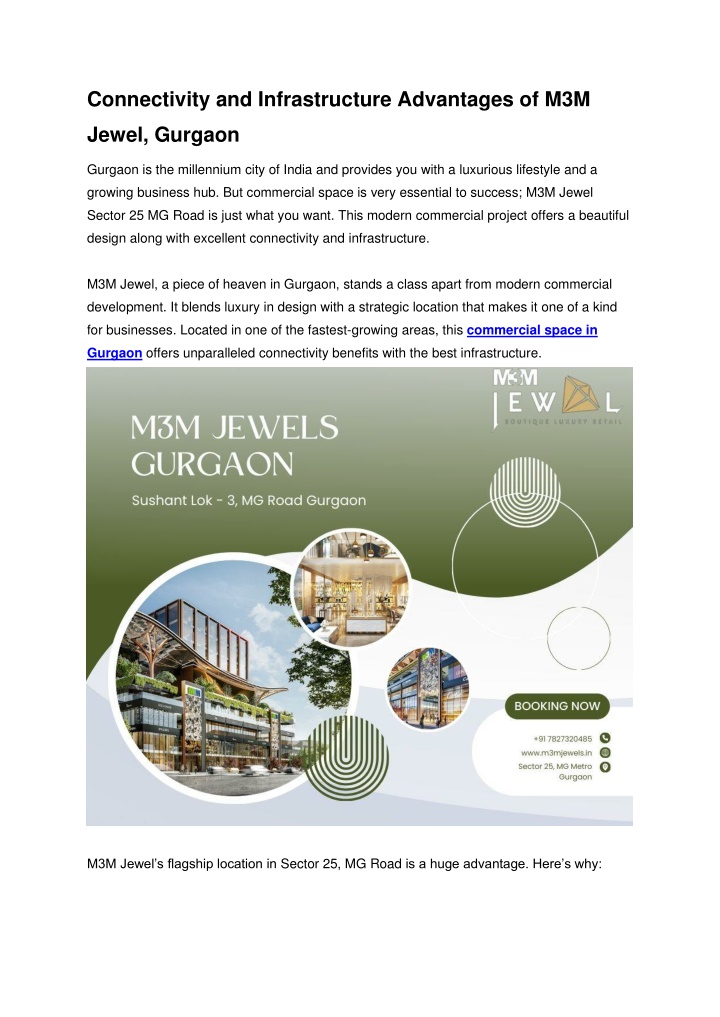 connectivity and infrastructure advantages of m3m n.w