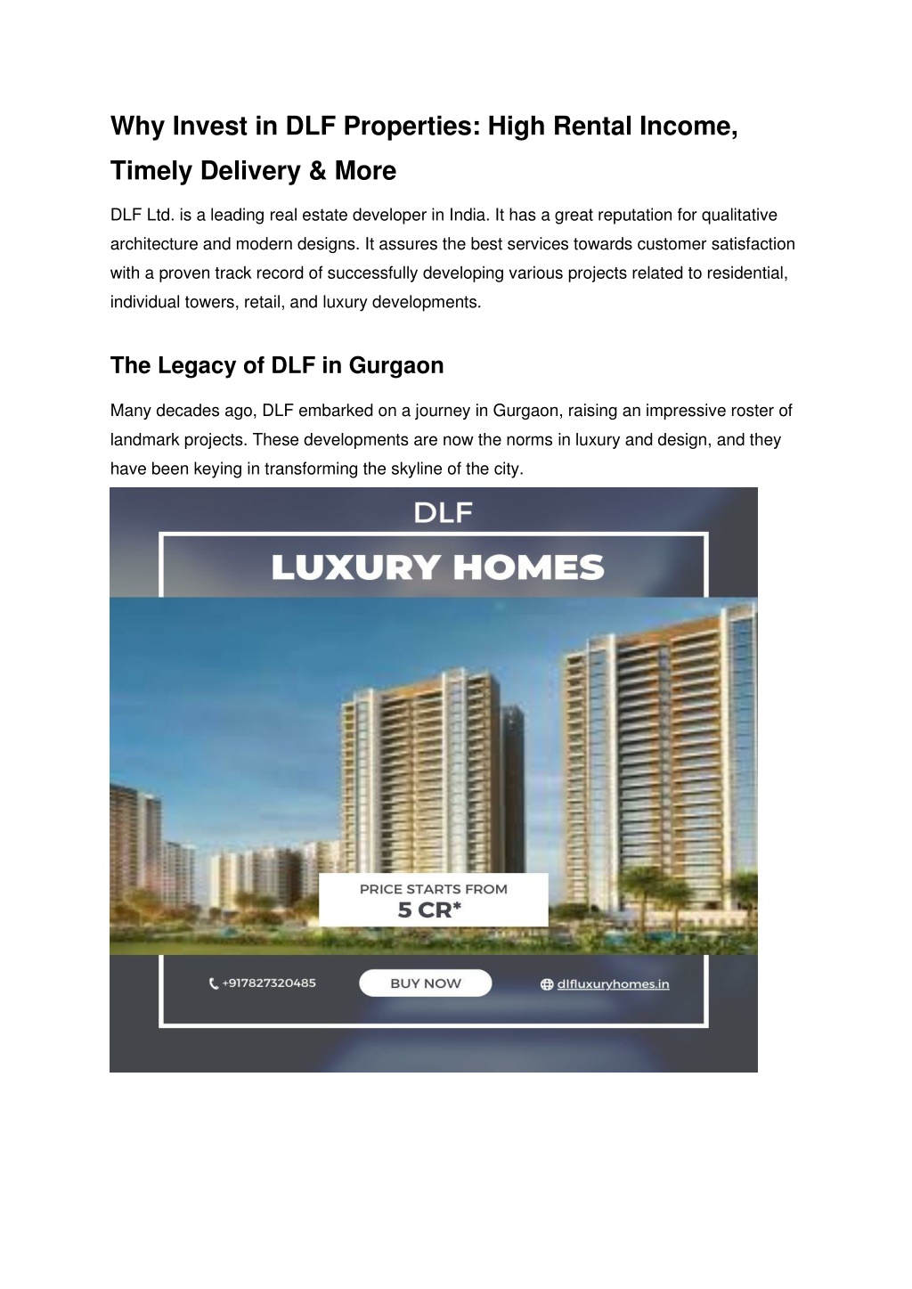 why invest in dlf properties high rental income l.w