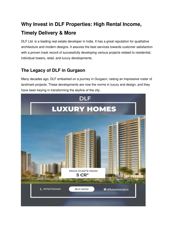 why invest in dlf properties high rental income n.w