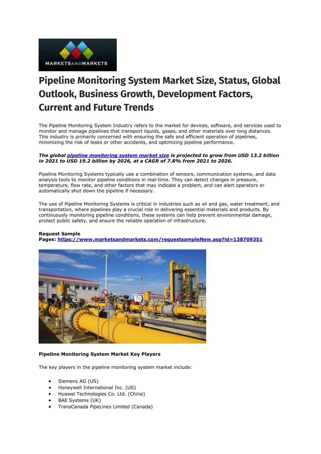 pipeline monitoring system market size status l.w