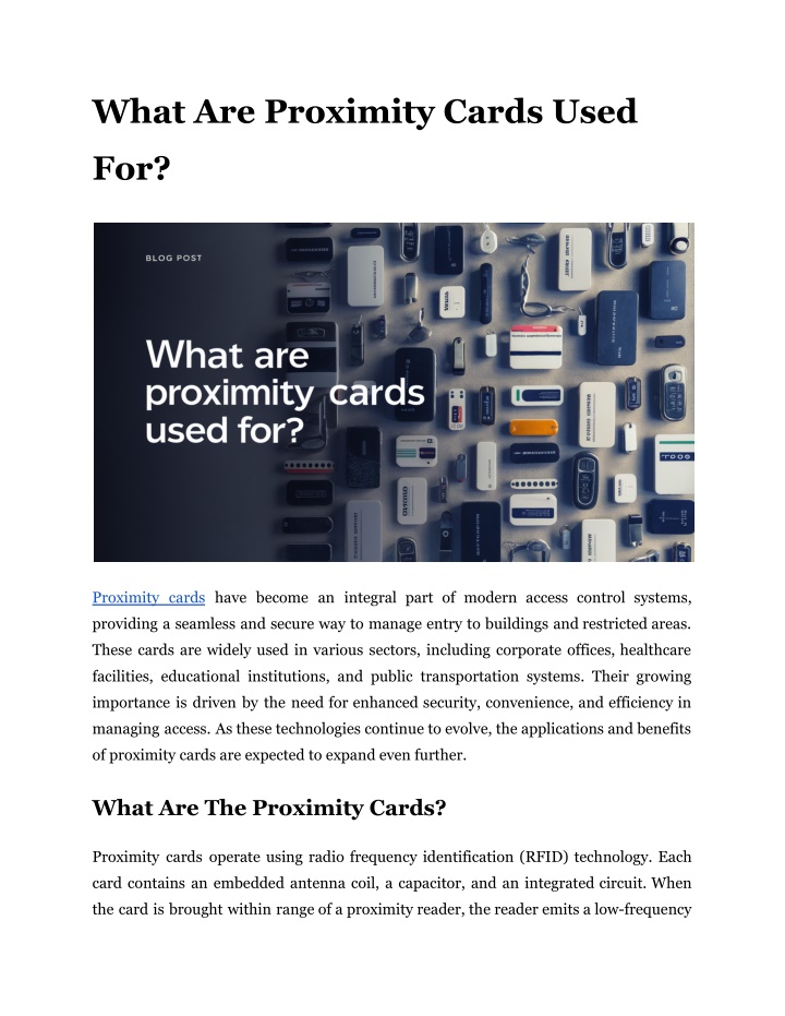what are proximity cards used n.w