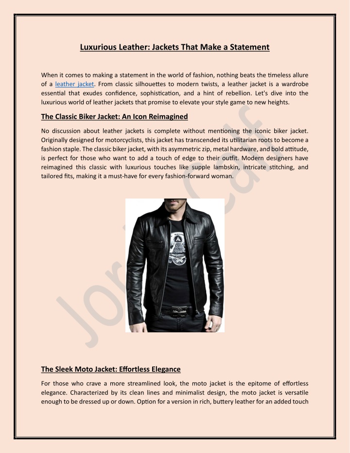 luxurious leather jackets that make a statement n.w