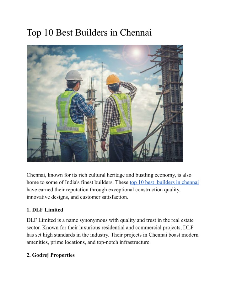 top 10 best builders in chennai n.w
