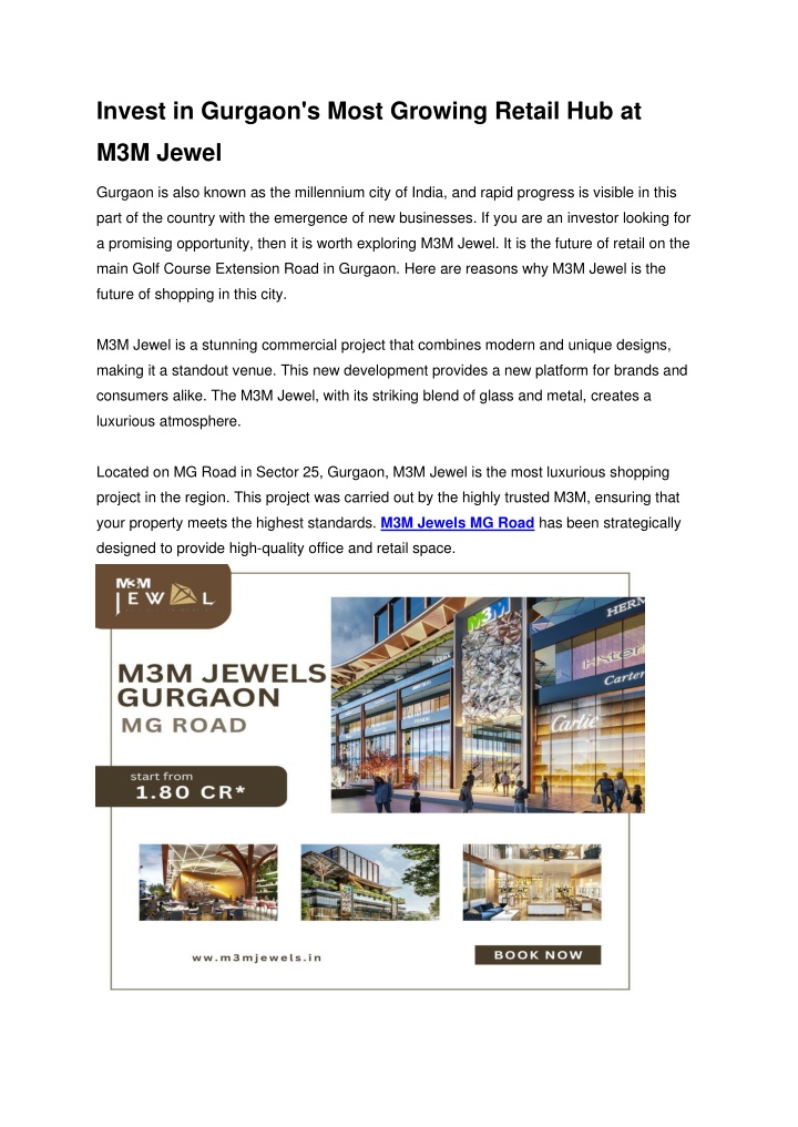 invest in gurgaon s most growing retail hub at n.w
