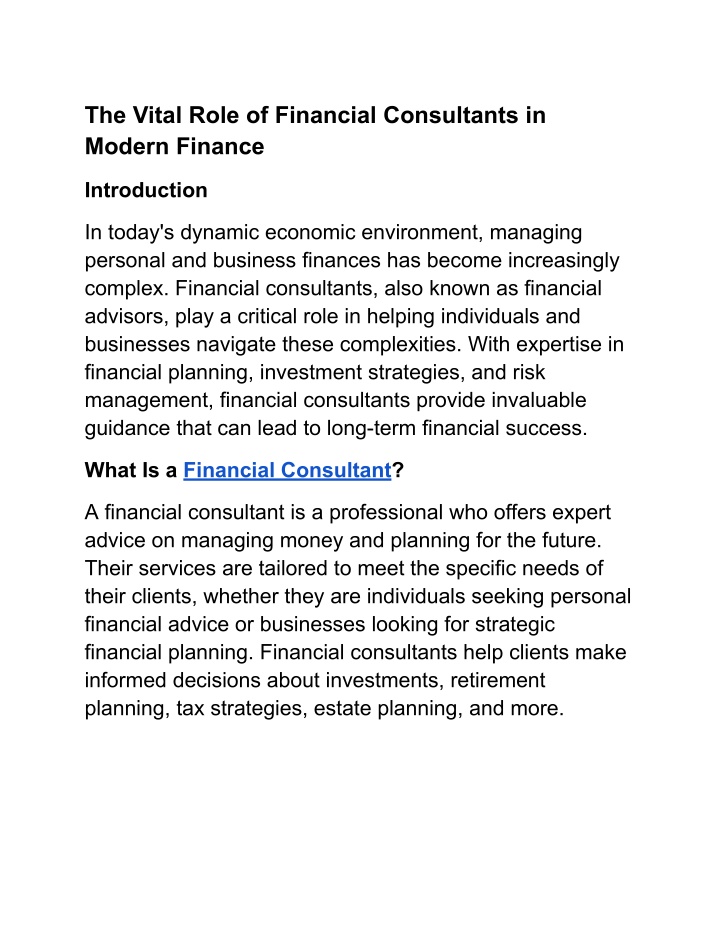 the vital role of financial consultants in modern n.w