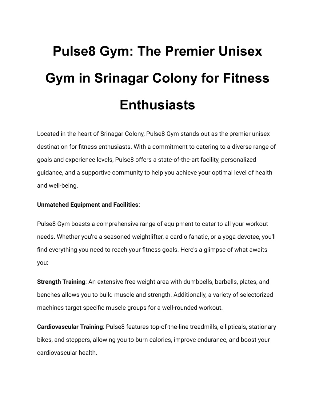 pulse8 gym the premier unisex l.w