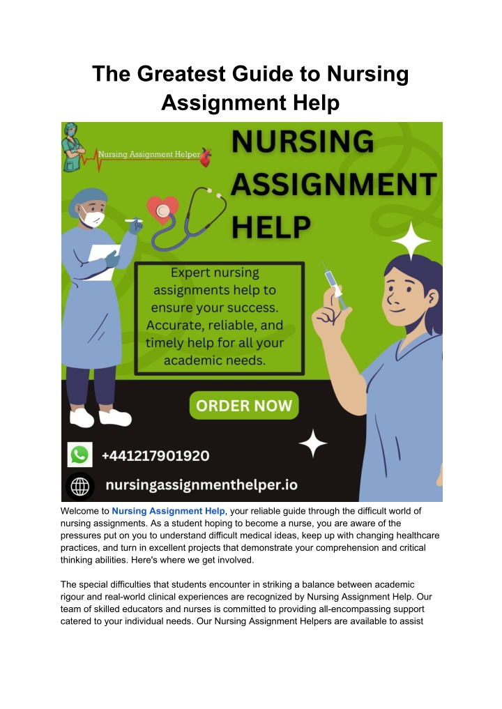 the greatest guide to nursing assignment help n.w