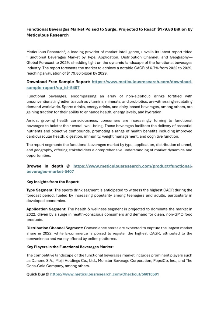 functional beverages market poised to surge n.w