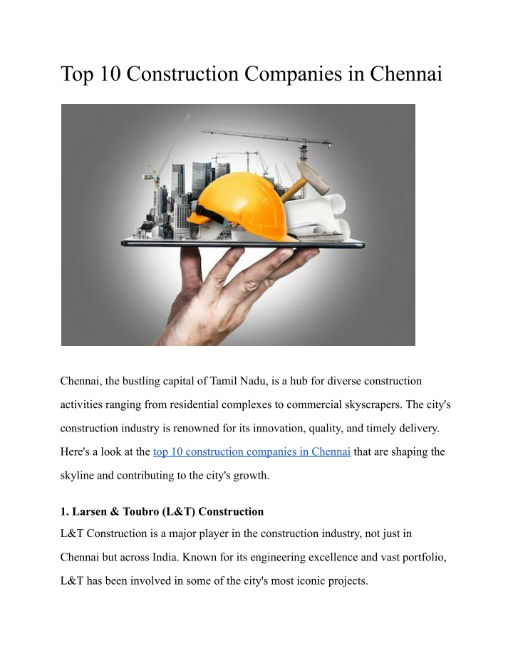 top 10 construction companies in chennai n.w