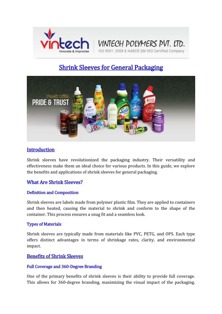 shrink sleeves for general packaging shrink n.w