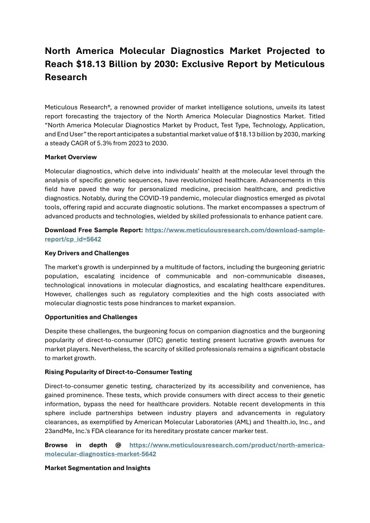 north america molecular diagnostics market n.w