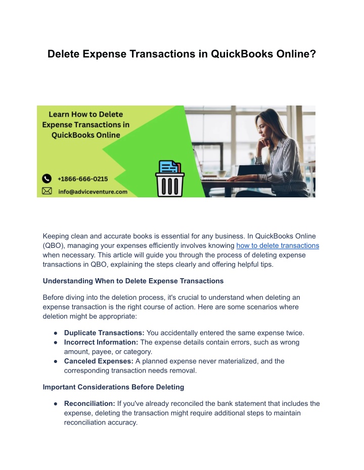 delete expense transactions in quickbooks online n.w