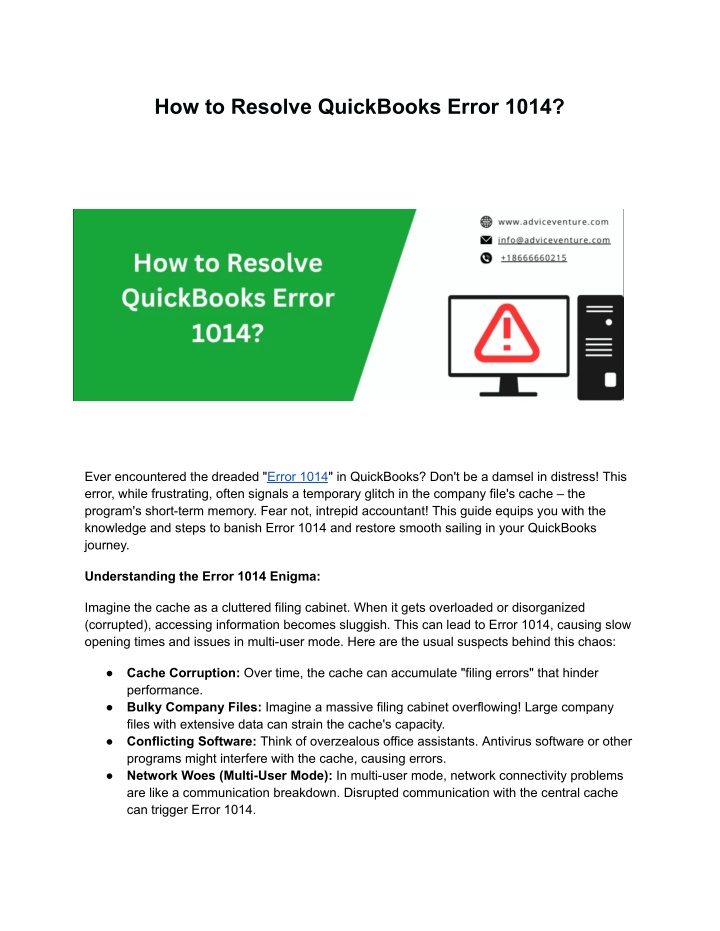 how to resolve quickbooks error 1014 n.w