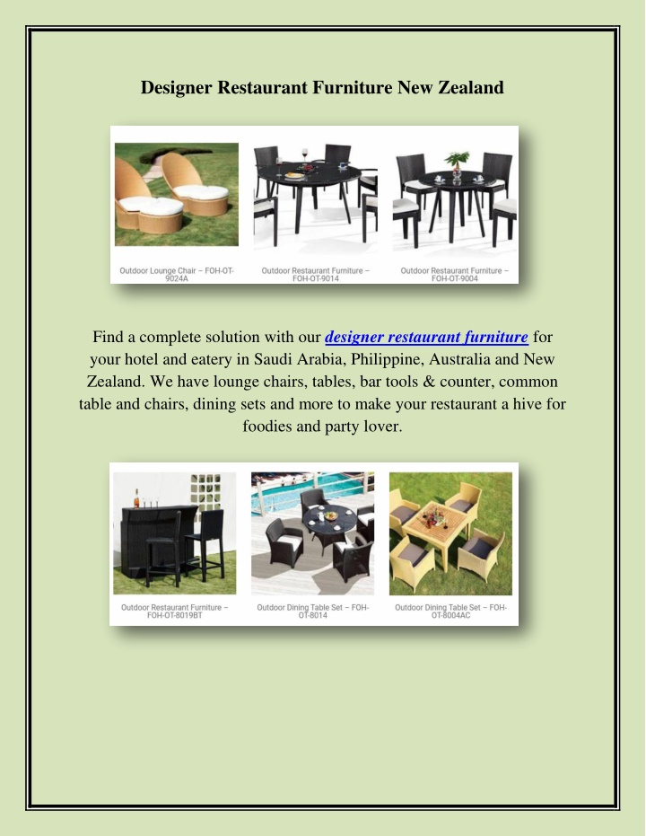 designer restaurant furniture new zealand n.w