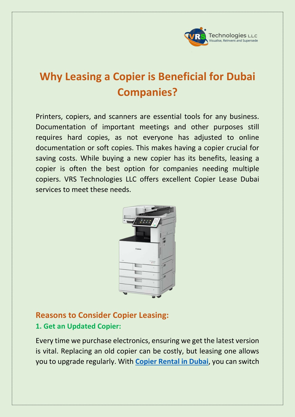 why leasing a copier is beneficial for dubai l.w