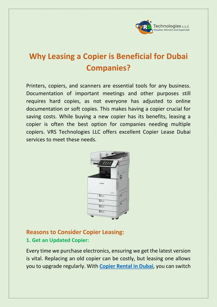 why leasing a copier is beneficial for dubai n.w