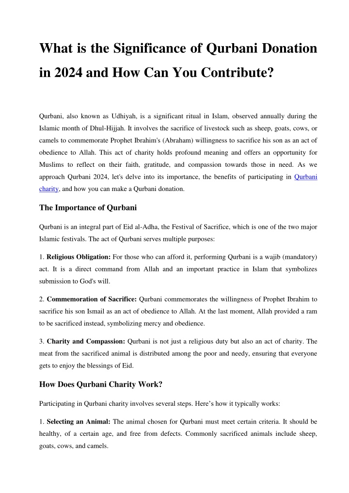 what is the significance of qurbani donation n.w