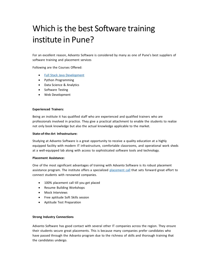 Which is the best Software training institute in Pune