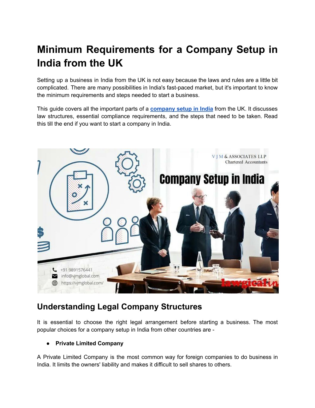 minimum requirements for a company setup in india l.w