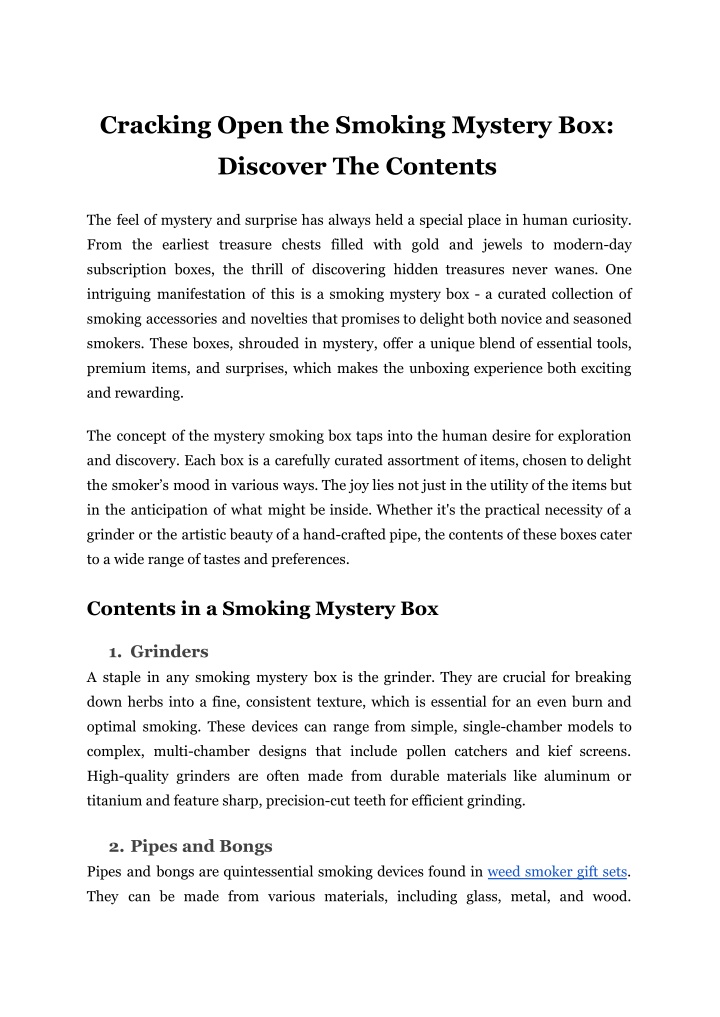 cracking open the smoking mystery box n.w
