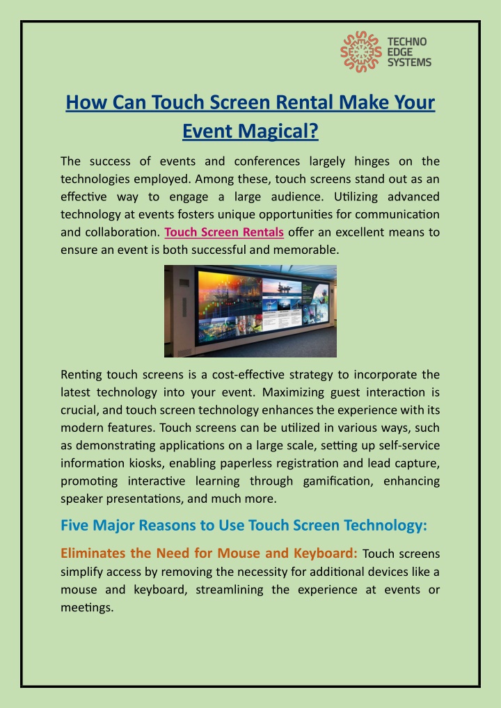 how can touch screen rental make your event n.w