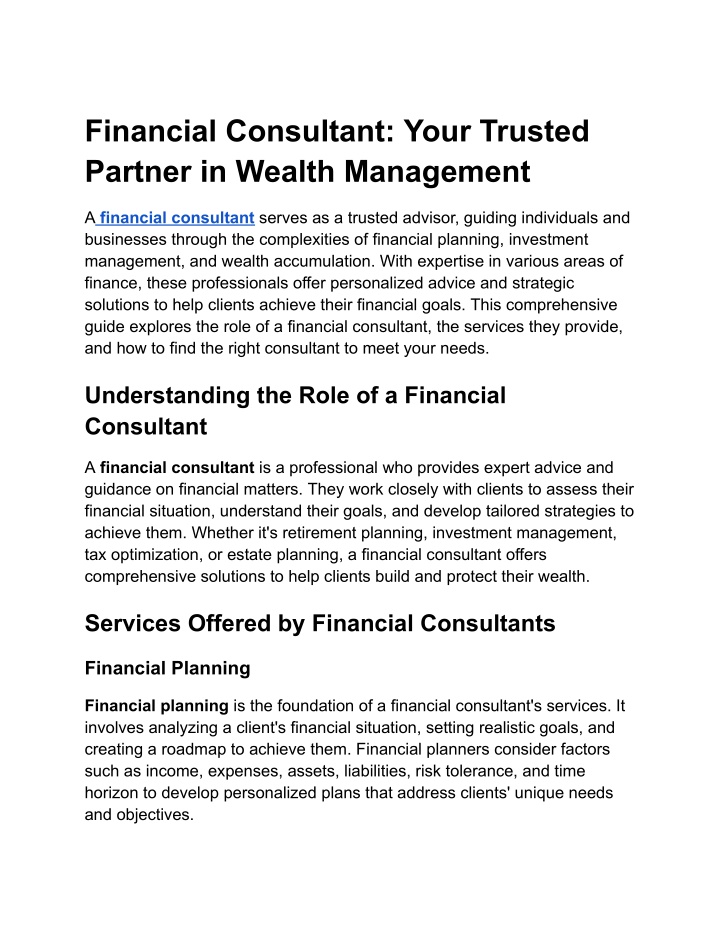 financial consultant your trusted partner n.w