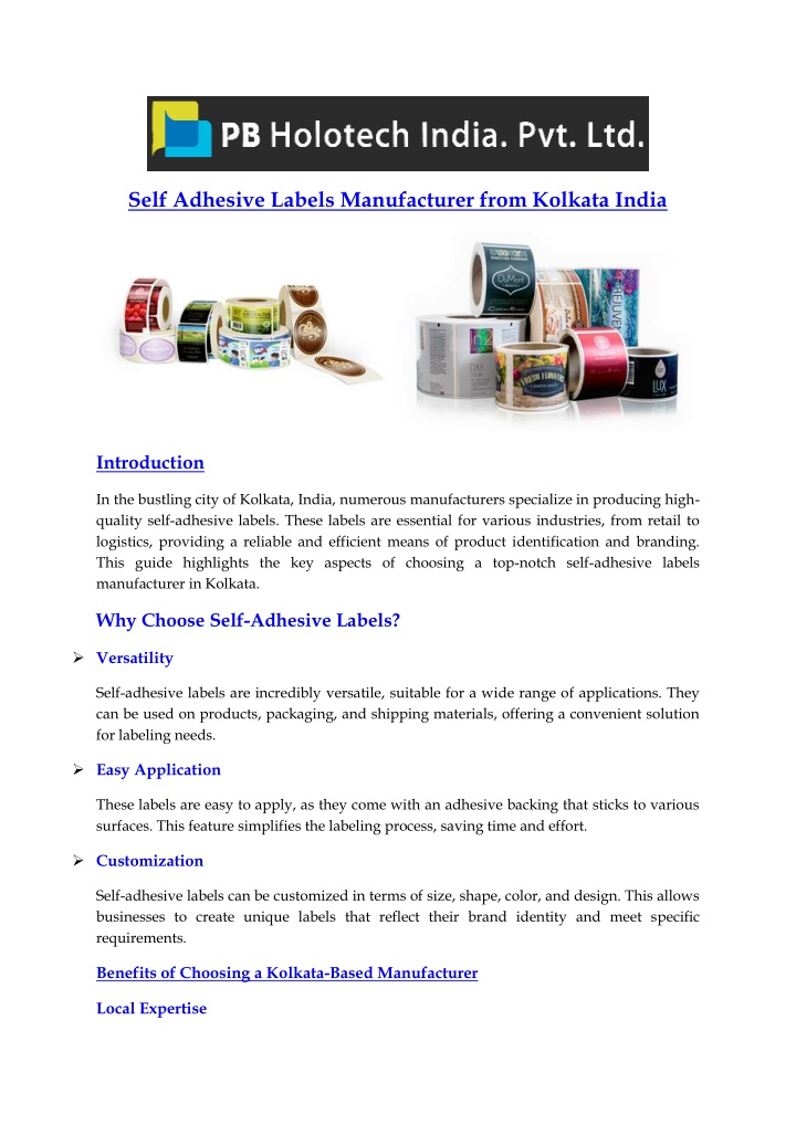 self adhesive labels manufacturer from kolkata n.w