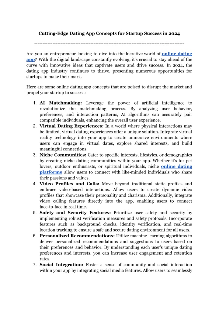cutting edge dating app concepts for startup n.w