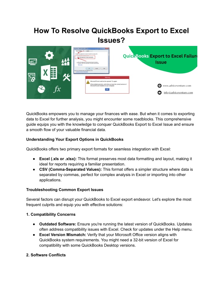 how to resolve quickbooks export to excel issues n.w
