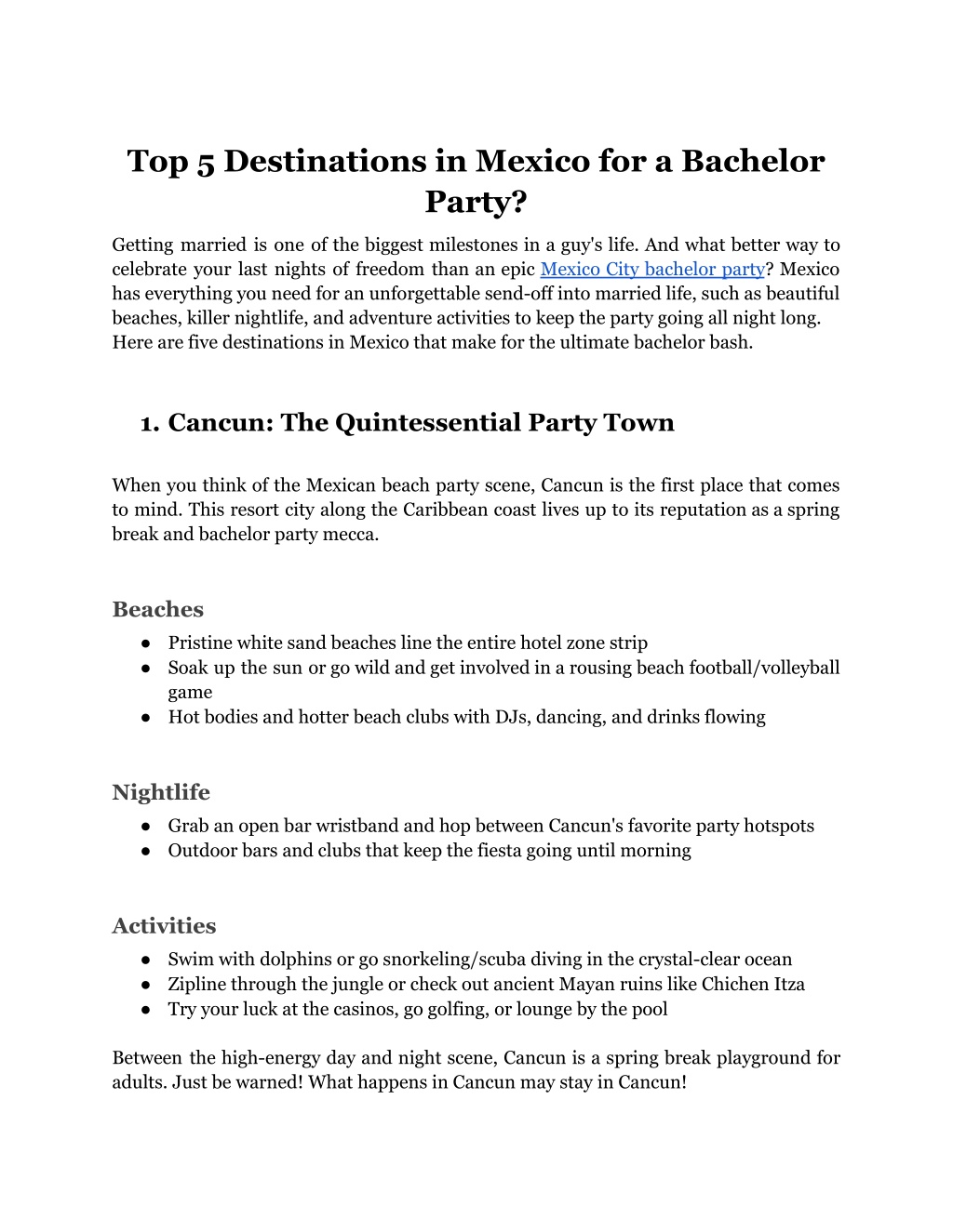 top 5 destinations in mexico for a bachelor party l.w