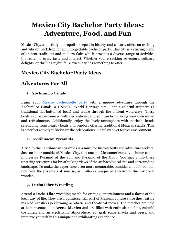 mexico city bachelor party ideas adventure food n.w