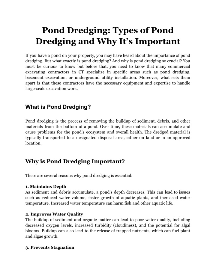 pond dredging types of pond dredging n.w