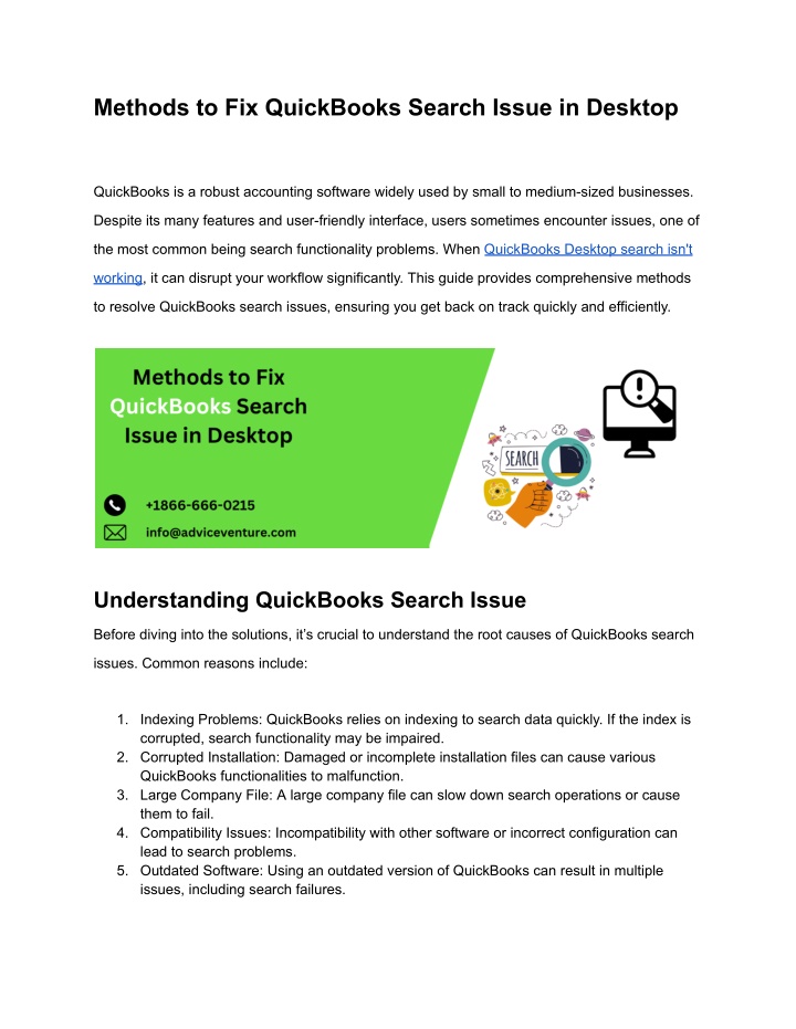 methods to fix quickbooks search issue in desktop n.w